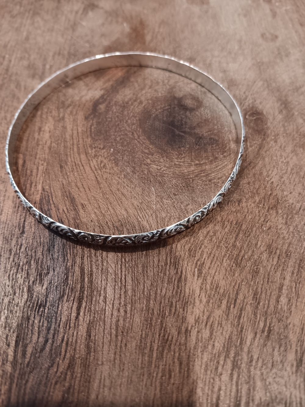Vintage Elegant Danecraft Sterling Silver Floral Bangle Bracelet - 8in